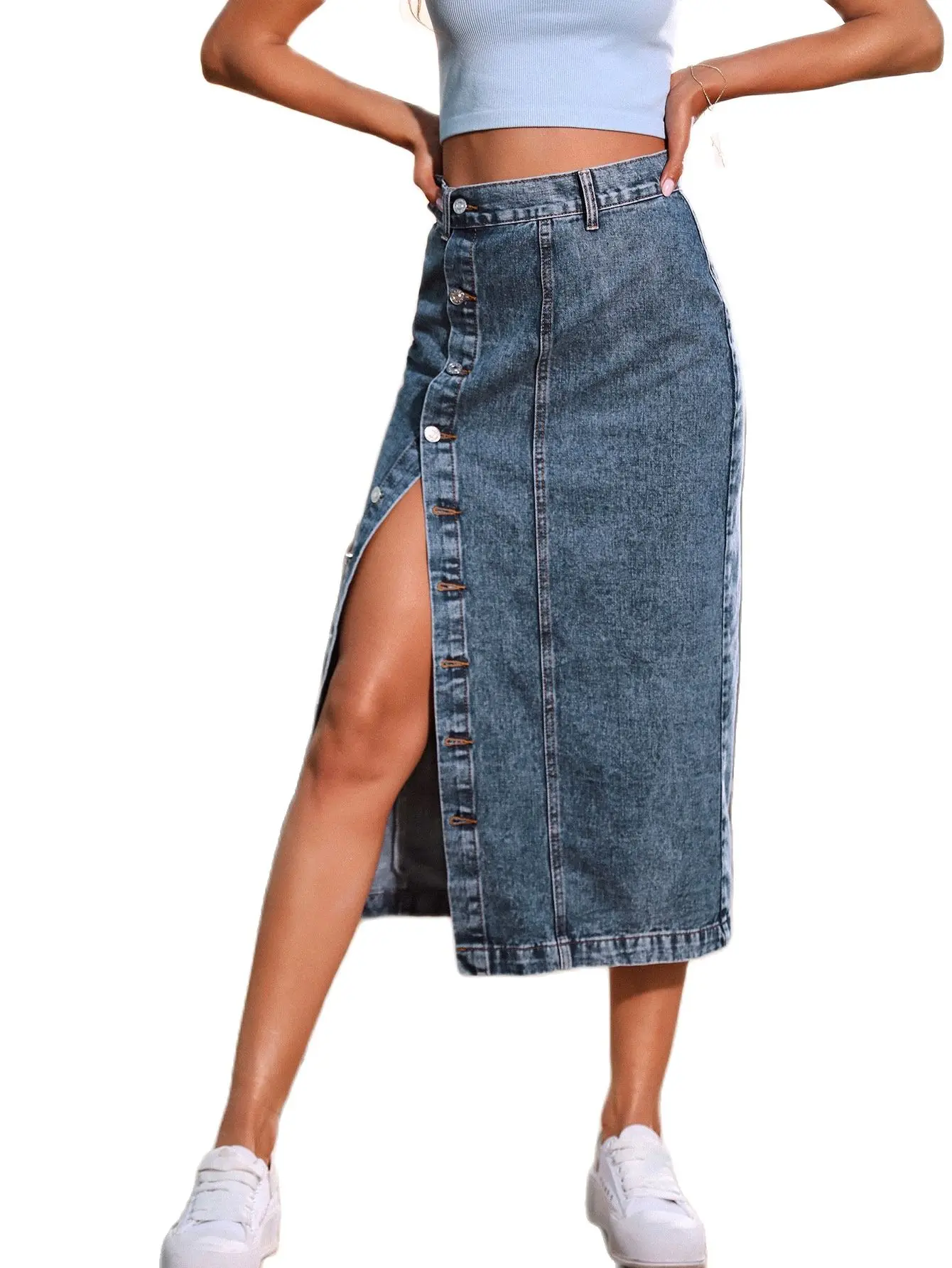 

Женская Повседневная Джинсовая юбка на пуговицах с завышенной талией