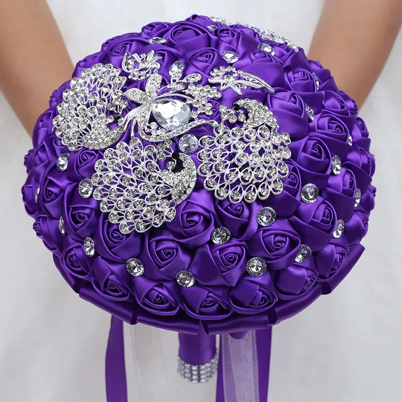 

Wedding Luxury Rhinestones Bridal Bouquets Handmade Satin Ribbon Flower Bride Bridesmaids Wedding Supplies Simulation Bouquet