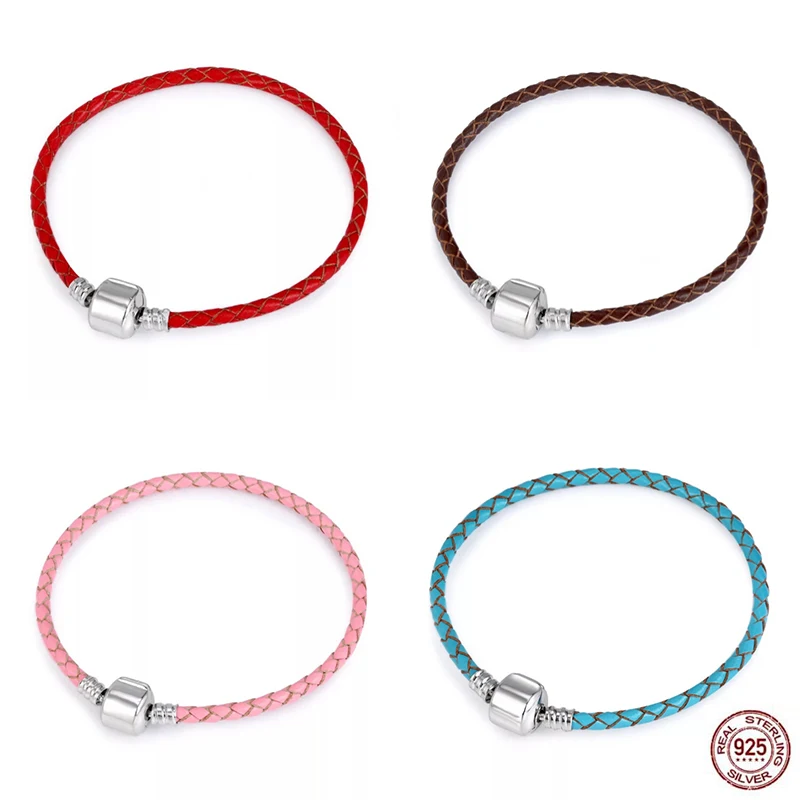 

Женский и мужской браслет из серебра 925 пробы, с плетеным кожаным ремешком