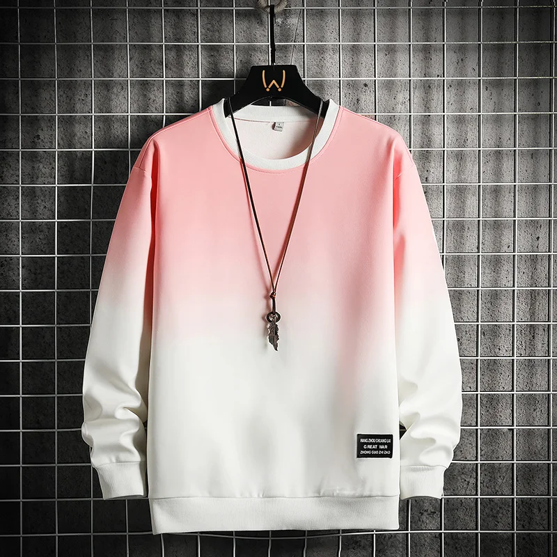 

Long Sleeve Men 2023 Autumn Fashion Patchwork Pullover Casual Sweatshirts Mens Sweatshirts Loose Harajuku Gradient Round Neck