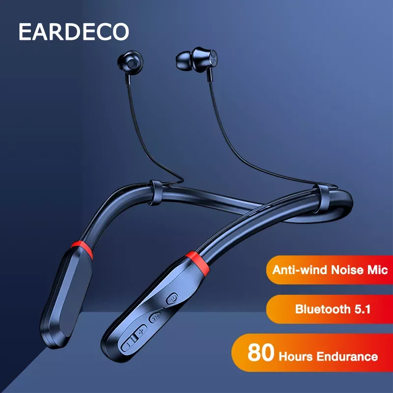 

EARDECO 80 Hour Playback Bluetooth Headphones Bass Wireless Earphones Neckband 5.1 Headphone with Mic Sport Music Headset Stereo