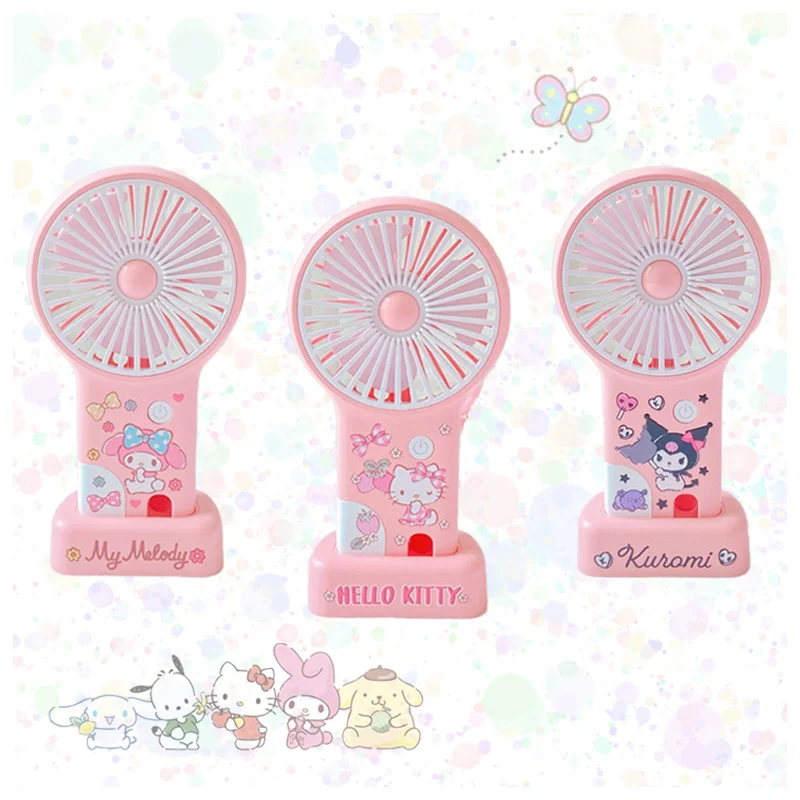 

Kawaii Anime Mini Fan My Melody Cinnamoroll Kuromi Anime Figure Cartoon Hand Holding Small Fan Three-speed Adjustment Cute Gift