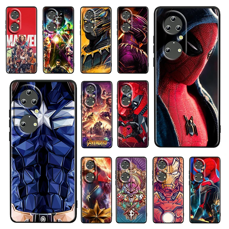 

Marvel Iorn Man Cartoon For Huawei P50 P20 P30 P40 P10 Pro Lite E Plus P9 Lite Mini Silicone Soft Black Phone Case Fundas Cover