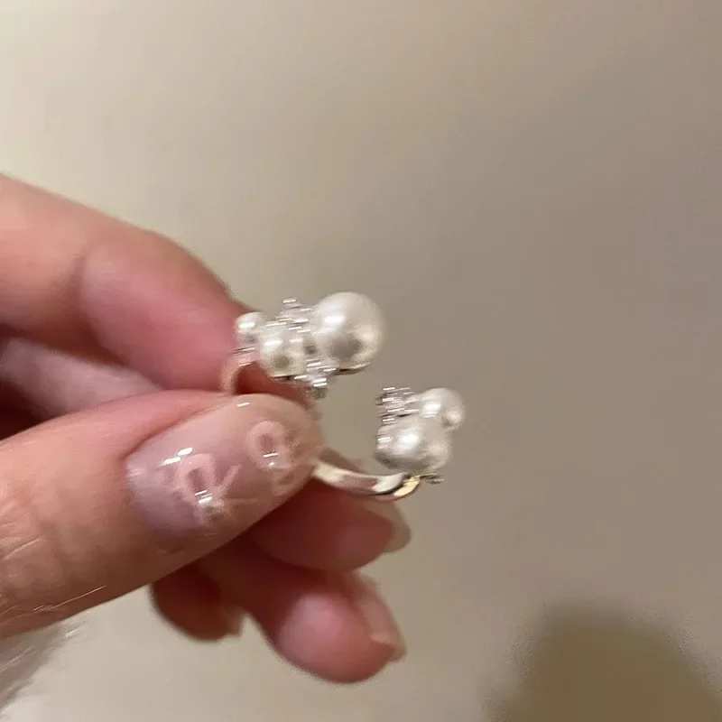 Женские регулируемые кольца с французским жемчугом и цирконием