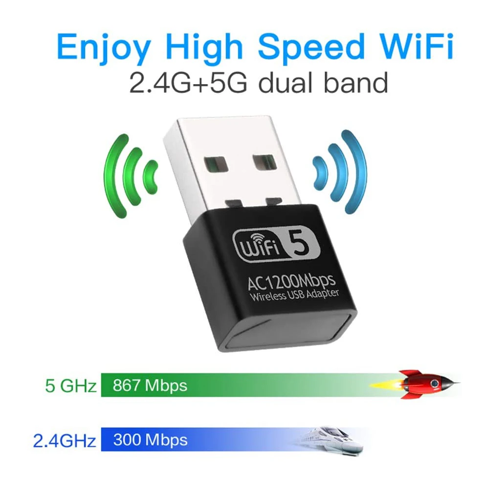

Беспроводной адаптер Wi-Fi JCKEL, 1200 Мбит/с, RTL8812, Двухдиапазонная сетевая карта для ноутбука, настольного ПК, Wi-Fi USB-ключ