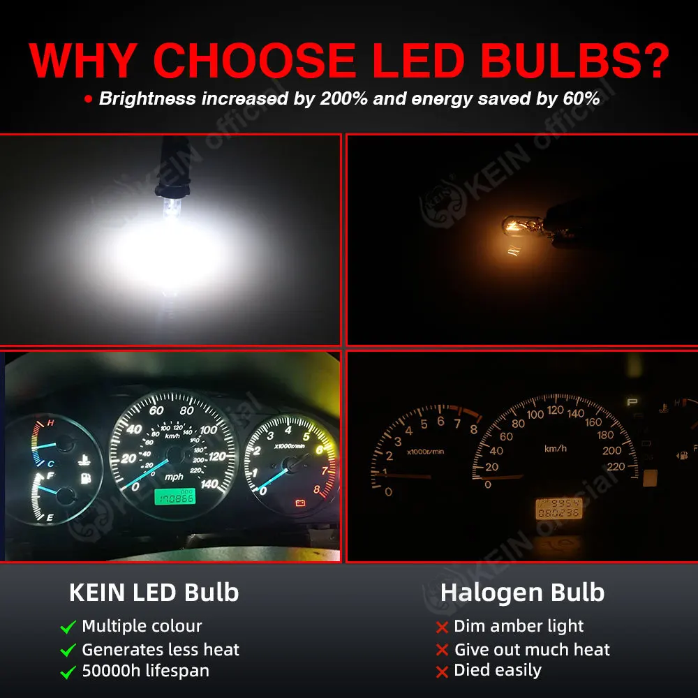 Фото KEIN 10 шт. COB LED лампы T5 W3W 73 74 17 2721 для приборной панели, пластины, сигнальной панели, индикаторной лампы, сигнальной лампы приборов, автомобильного освещения 12В №4