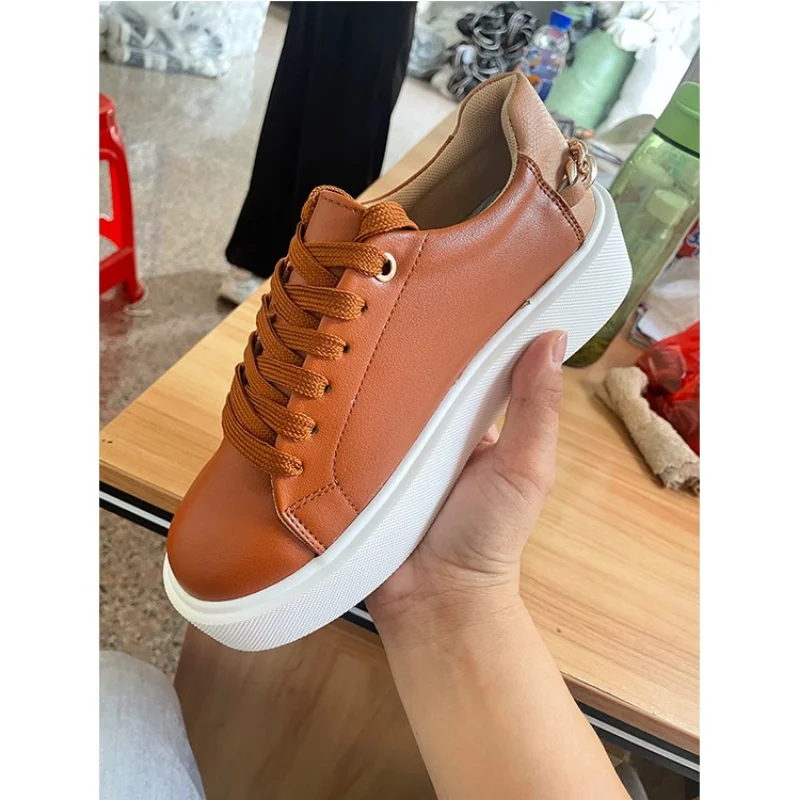 Women's Shoes 2023 New Flat Shoes Sports Casual Fashion Versatile Sneakers Lace Up Large Size Temperament Solid Color Casual