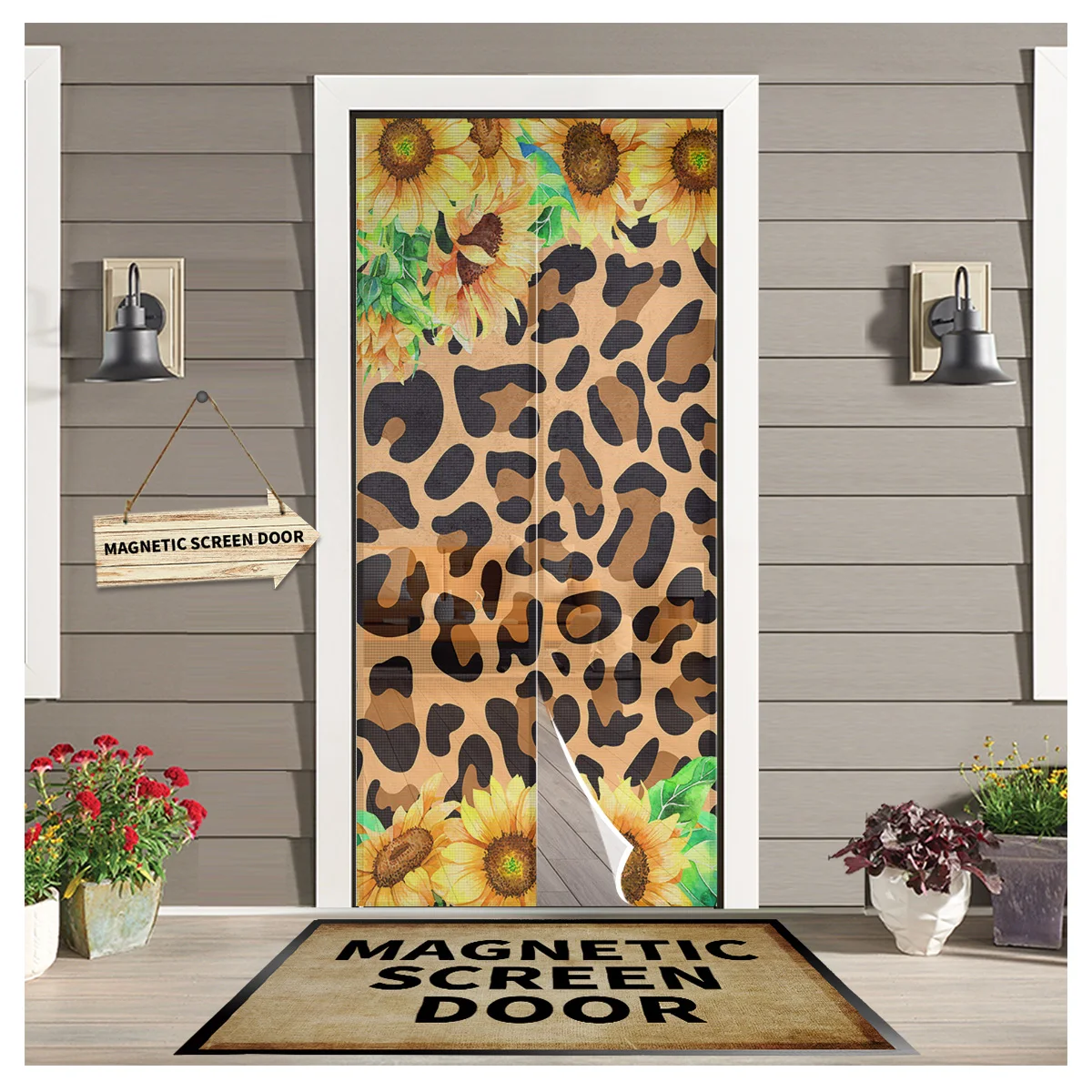 

Sunflower Leopard Texture Magnetic Mosquito Screen Door Curtain Anti Insect Door Mesh Automatic Closing Kitchen Curtain Panels