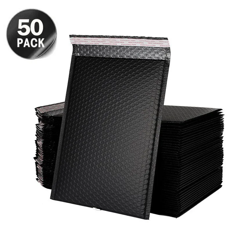 

50 шт., черные конверты из пузырчатой пленки, конверты для подарочной упаковки