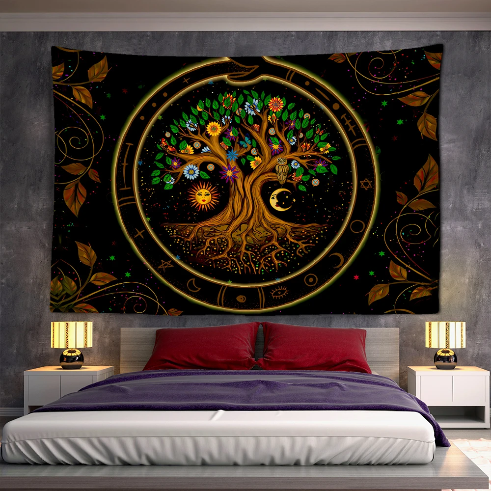 

Художественный гобелен с изображением дерева жизни, классический психоделический Настенный декор, богемная мандала, украшение для камеры, ...