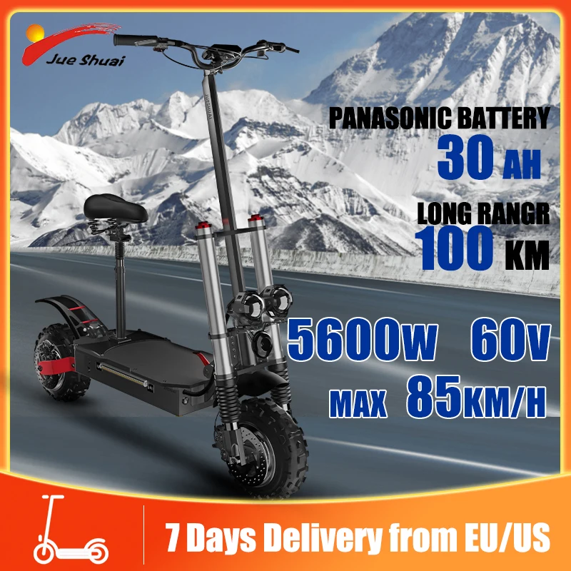 

5600W 60V Dual Motor Electric Scooter 85KM/H Electric Scooters Adults Big Wheel with Seat scooter eléctrico Warehouse in Europe