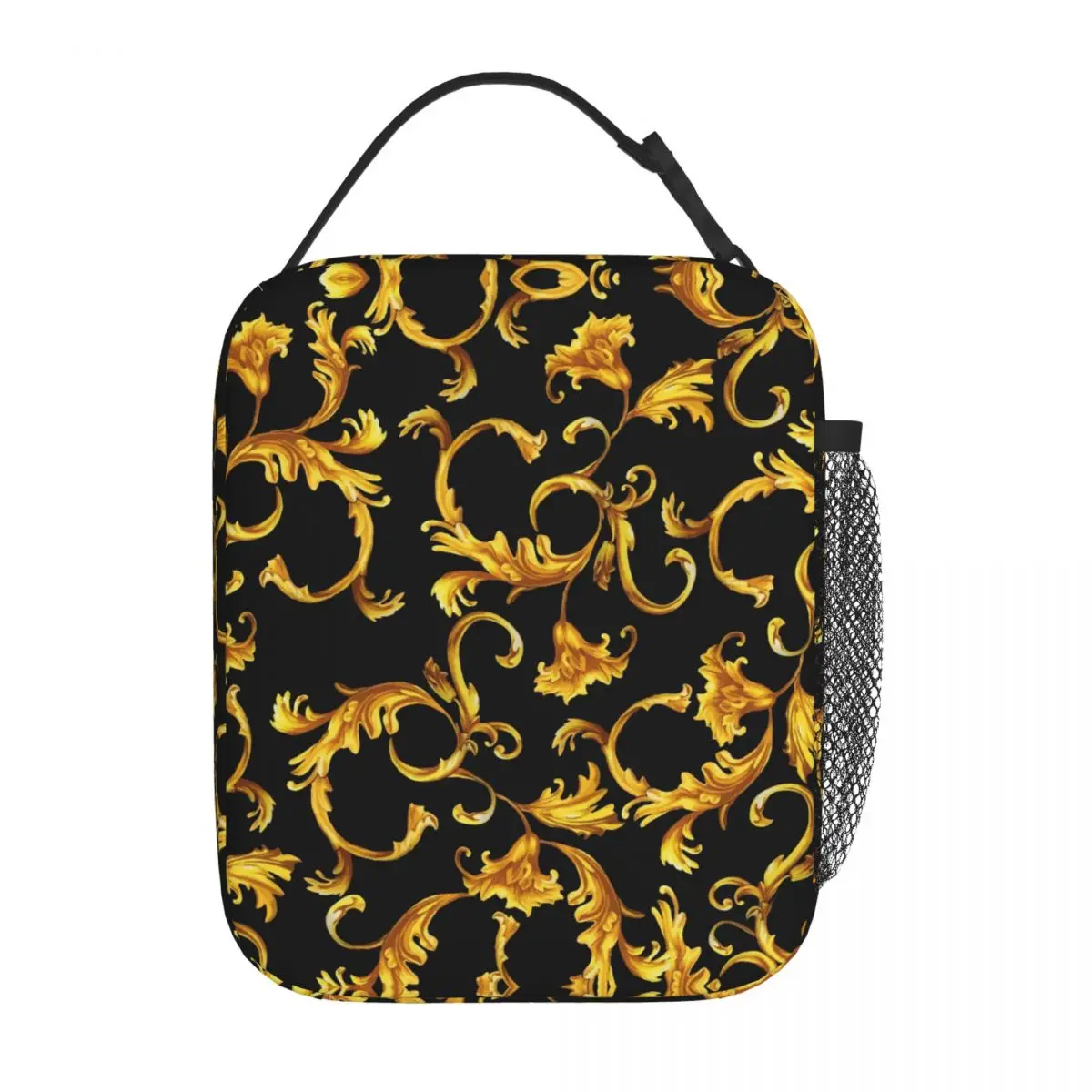 

Gold Baroque Print Thermal Insulated Lunch Bags Outdoor Portable Box for Lunch Cooler Thermal Lunch Box