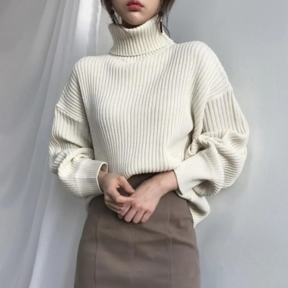 

Loose Sweater Cozy Stylish Women's Winter Sweater High Collar Windproof Design Elastic Knitted Warmth