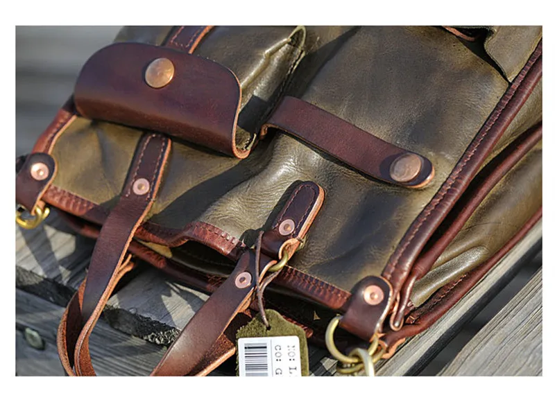 Vintage luxury genuine leather men multi-pocket handbag outdoor travel designer high quality real cowhide work shoulder bag