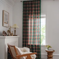 green plaid curtains american style blackout insulation living room bedroom semi blackout bay window cotton and linen curtains