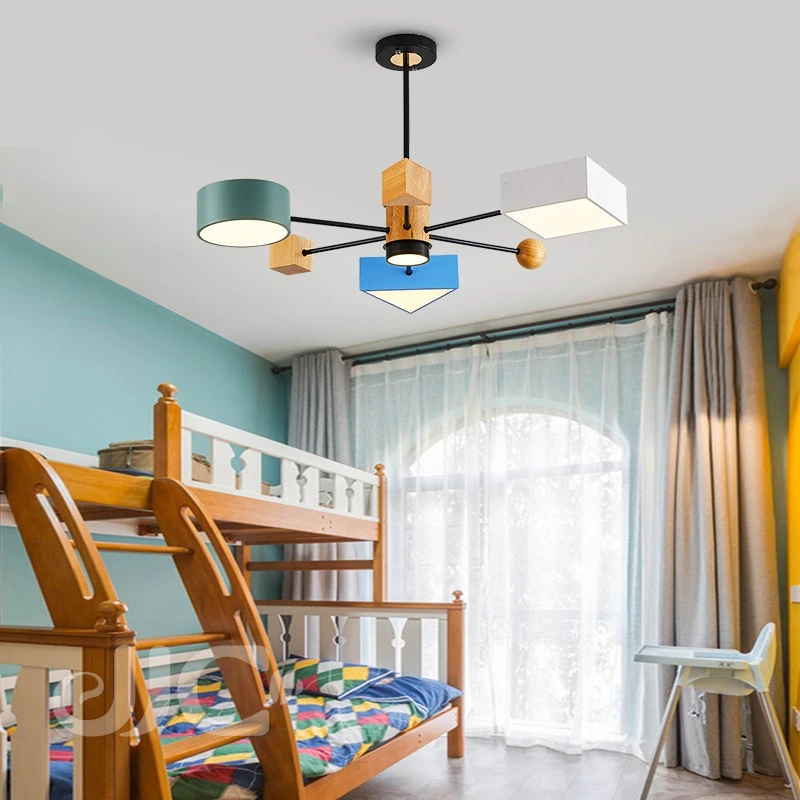 

JJC Macaron Postmodern Ceiling Lamp Macaron Color Ceiling Lamp Nordic Style Wood Art Living Room LED Lamp Interior Lighting