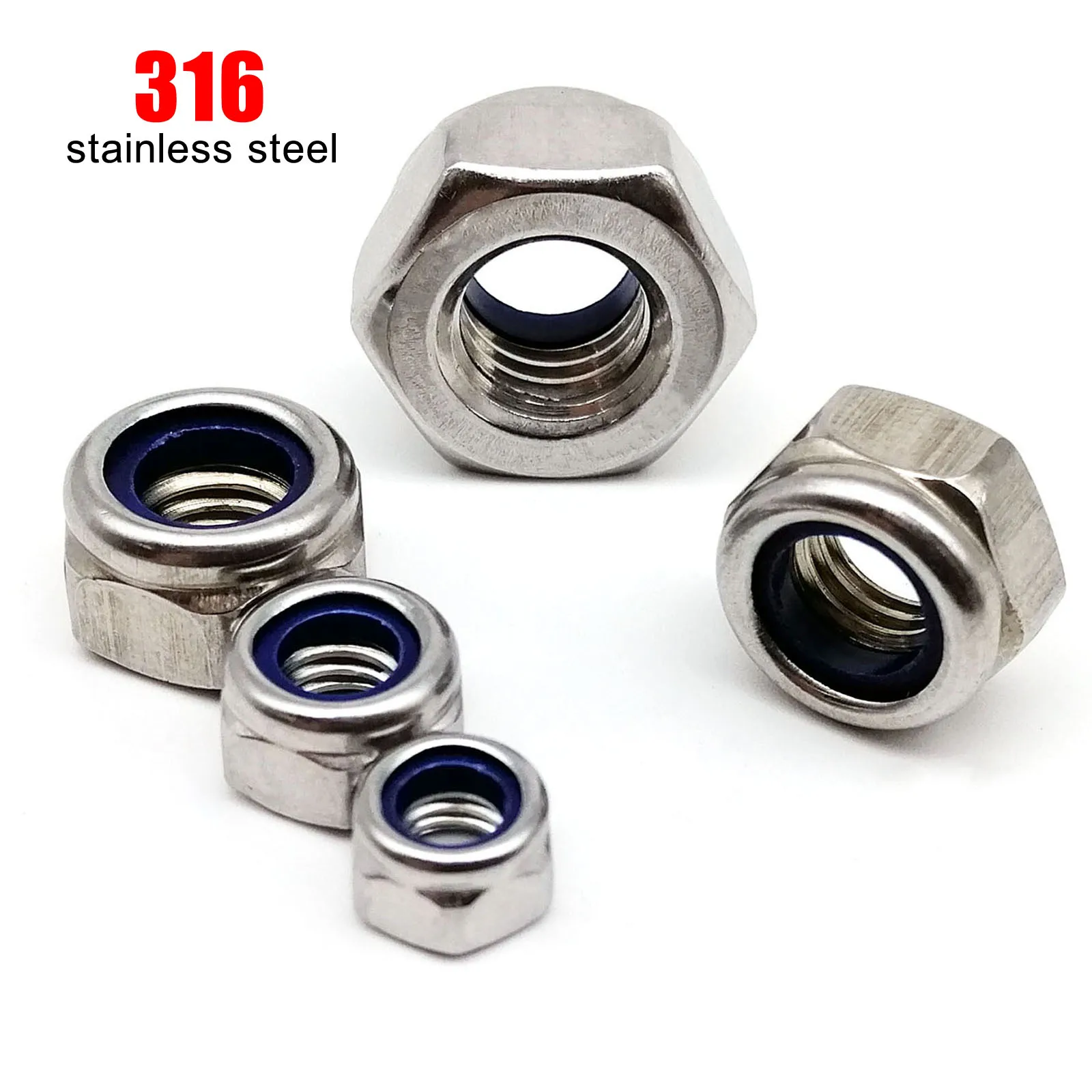 

High Quality M2.5 M3 M4 M5 M6 M8 M10 M12 M16 DIN985 316 A4 Stainless Steel Hex Hexagon Nylock Locknut Nylon Insert Self Lock Nut