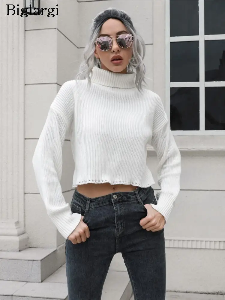 

Knitted Autumn Pullover Sweater Women Turtleneck Long Sleeve Ladies Cropped Sweaters Tops Fashion Casual Loose Woman Top 2023