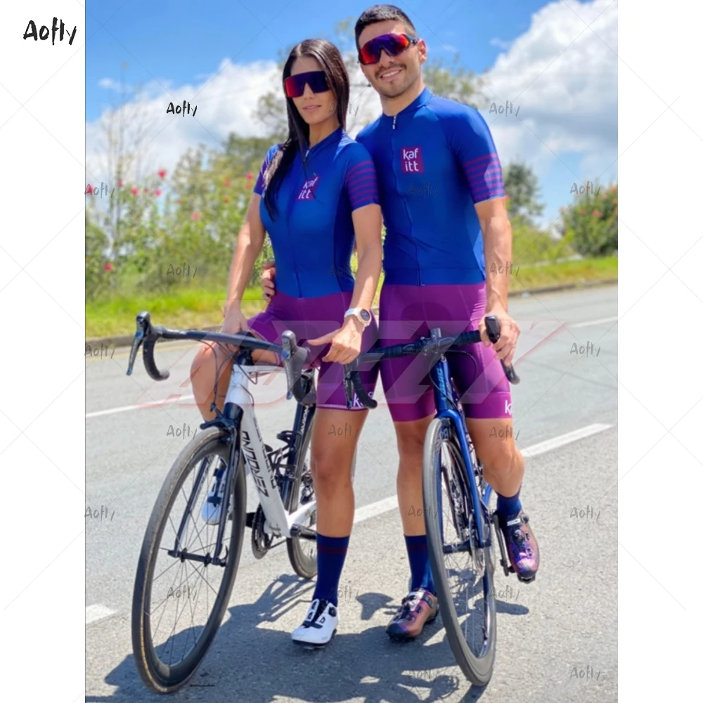 

Kafitt Blue Purple Couples professional Clothes cycling Triathlon suit Bike Clothing Skinsuit sets Maillot Ropa Ciclismo summer