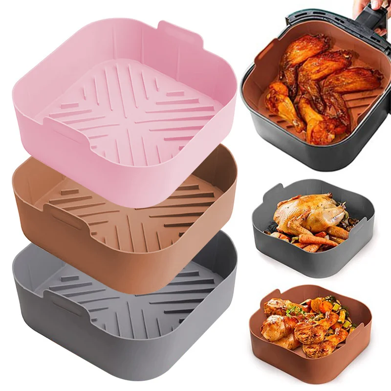 

Silicone Air Fryer Liner Basket Square Reusable Air Fryer Pot Tray Heat Resistant Food Baking for AirFryer Oven Accessories