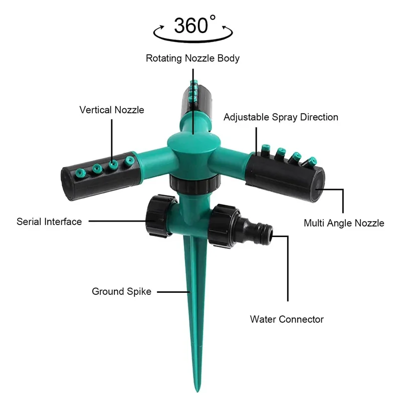 

360-градусный Садовый Дождеватель С 3-ходовым Клапаном, Автоматическое Вращение, Система Полива Для Больших Площадей Для Раст...