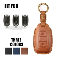 handmade leather car key case cover for hyundai i30 i35 i40 kona azera elantra solaris grandeur ig accent santa fe