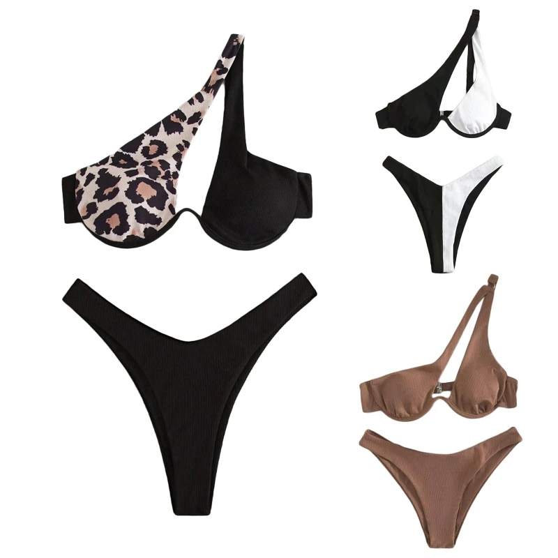 

Бикини на одно плечо, сексуальный купальник в рубчик, бикини на косточках