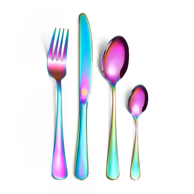 

Mirror Rainbow Stainless Steel Cutlery Set Flatware Tableware Knives Forks Western Food Restaurant