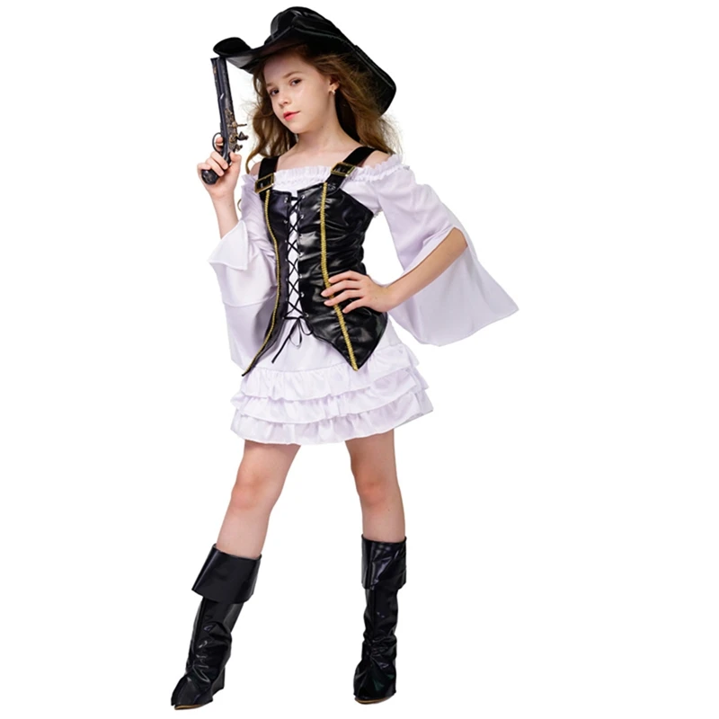 Детский костюм пирата на Хэллоуин комплект из жилета и шляпы платья для девочек