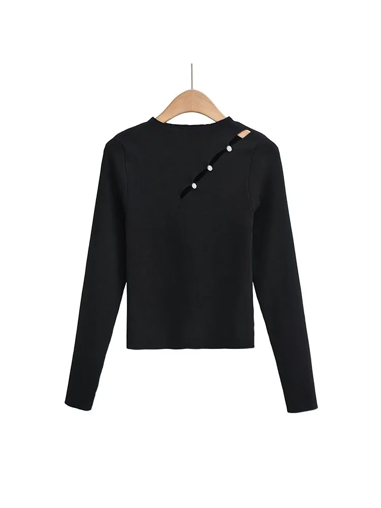 Женский трикотажный свитер, винтажные пуловеры с длинным рукавом, украшенные пуговицами, 2022