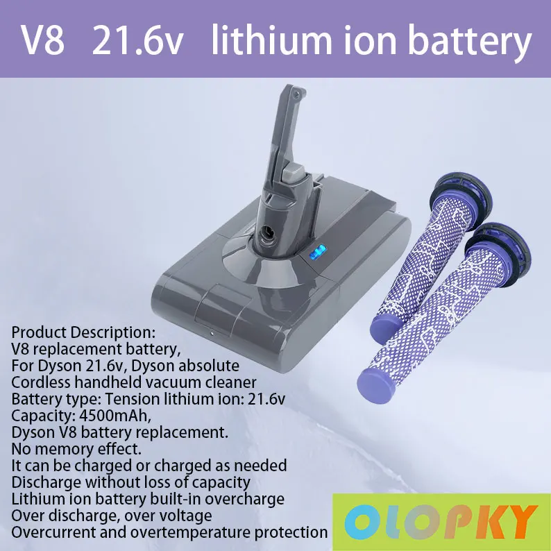 

Dyson V8 vacuum cleaner rechargeable battery, 21.6v, 4000mAh, 6000mAh, 9.8ah, absolute V8, animal lithium ion sv10