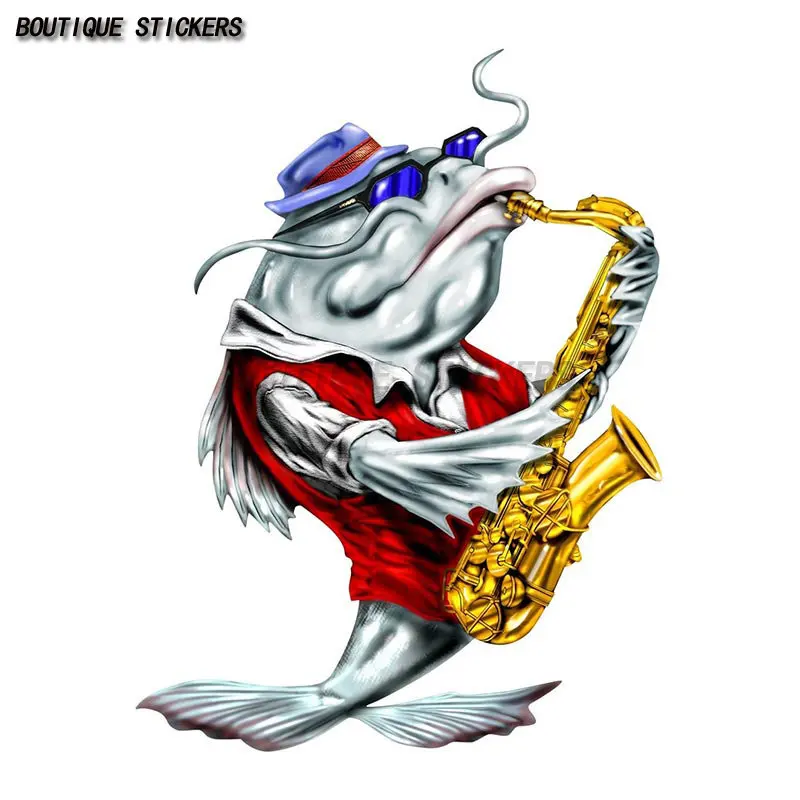 

Catfish Blues saxophone playing car sticker waterproof PVC sticker suitcase laptop sticker car motorcycle decoration accessories
