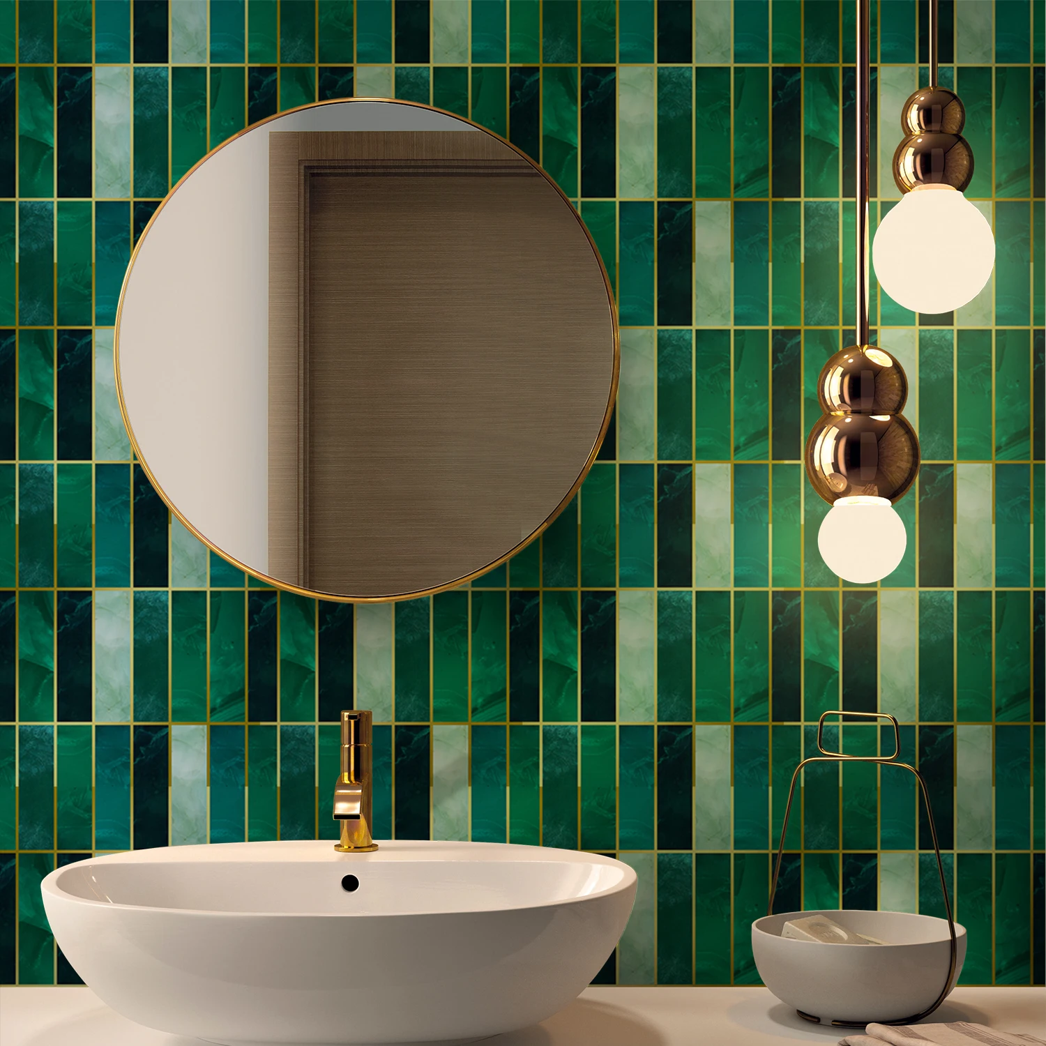 

Alwayspon New American Style Light Luxury 2022 Gilded Ceramic Tiles Pasted With Retro Emerald Decorative wall Stickers