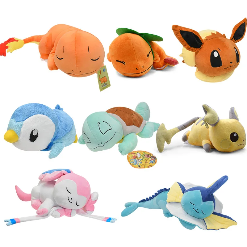 Pokemon Sleeping Vaporeoned Eevee Squirtle Charmander Piplup Raichu Plush Pillow Animal Stuffed Plush Toy Kawaii Children Gifts