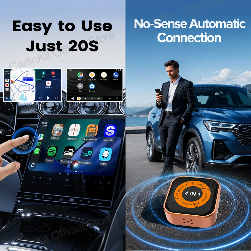 Фото Беспроводной адаптер CarlinKit Mini Ultra 6 4-в-1 для дублирования экрана, беспроводной CarPlay и Android Auto, автоматическое подключение, отображение видео с телефона №5