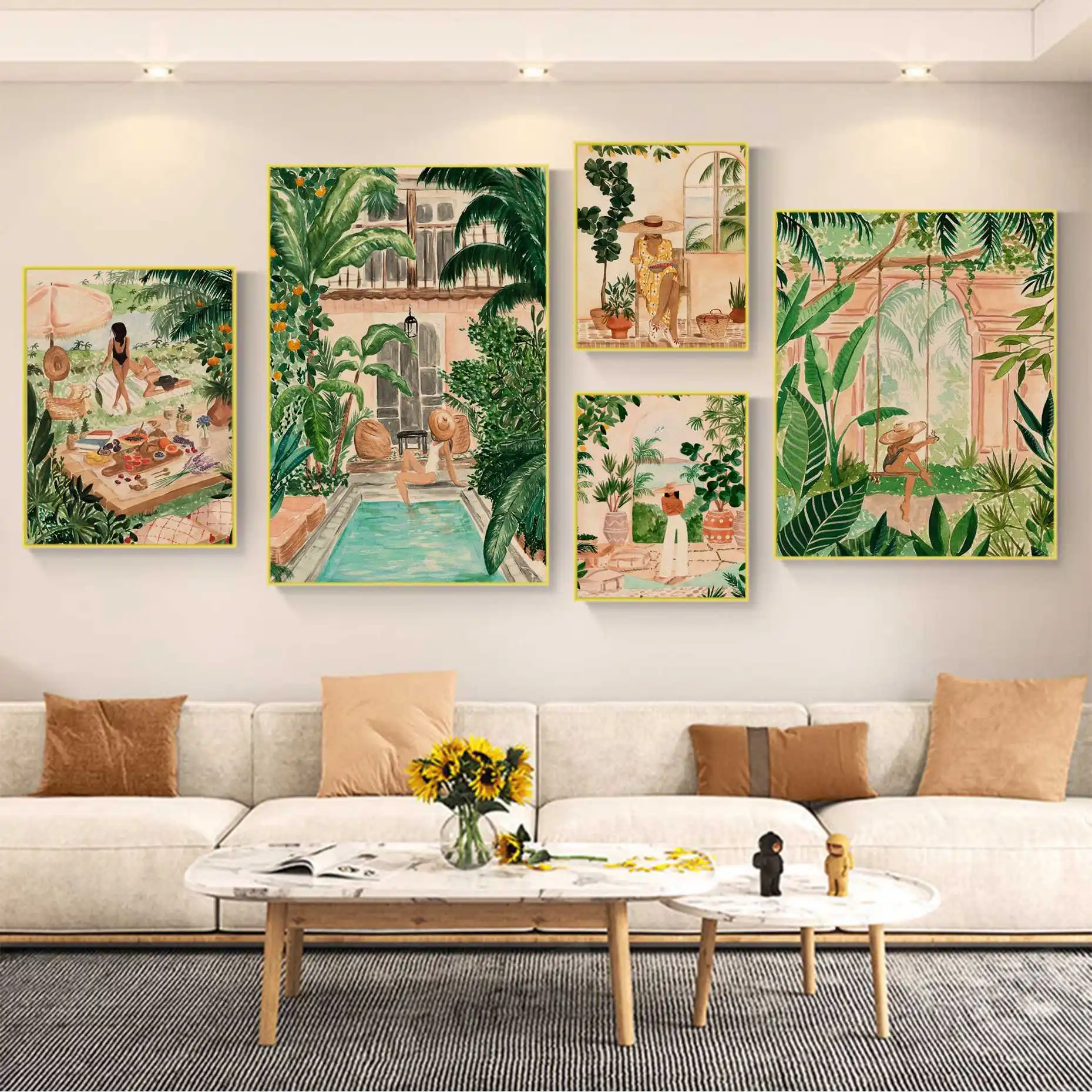 

Beach Pool Moroccan Tropical Jungle Swing Meadow Classic Movie Posters Kraft Paper Sticker Room Bar Cafe Decor Art Wall Stickers