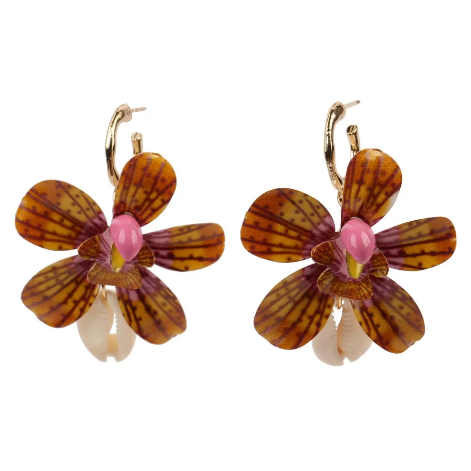 Женские Висячие серьги с подвеской в виде большого цветка золотистого цвета и