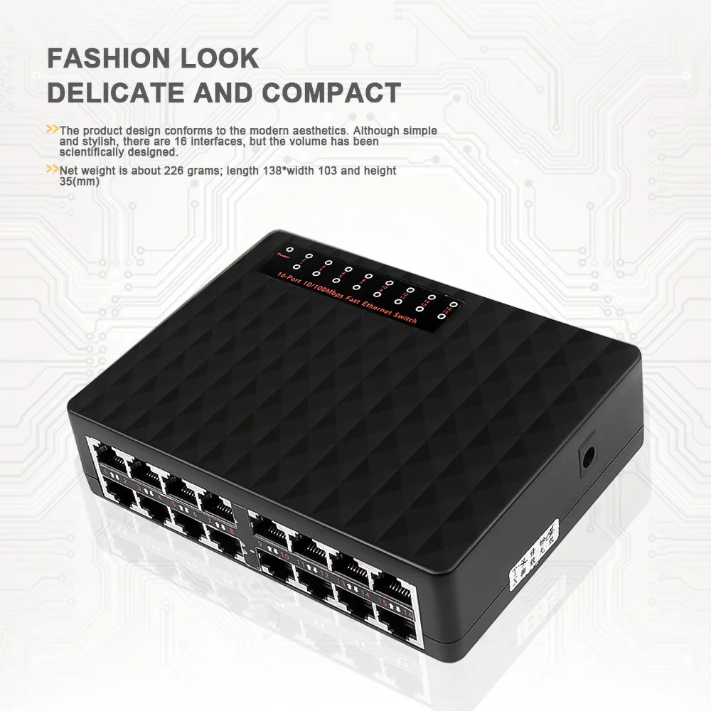 

100/10Mpbs High Speed 16 Ports Ethernet Switch Ethernet Network Switches LAN RJ45 Vlan Hub Desktop PC Internet Splitter
