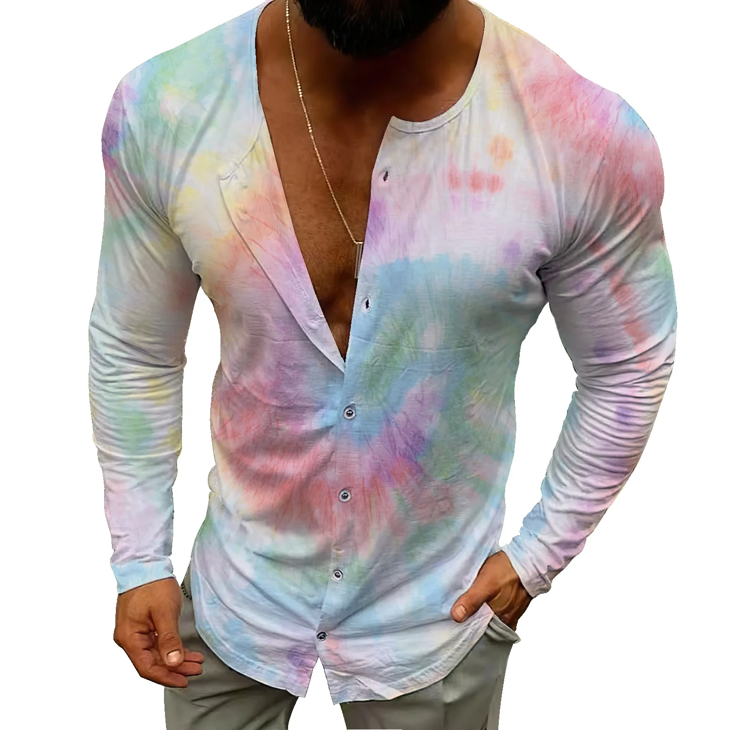 

Европейская и американская уличная тонкая трикотажная Мужская модная камуфляжная повседневная одежда с длинными рукавами и галстуком-баб...