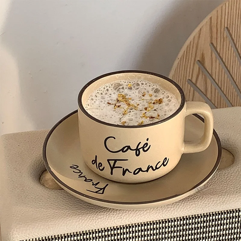 

Кофейная чашка и тарелка в стиле ретро для кремового во французском стиле, чашка для послеобеденного чая, молока, чая, французская чашка и тарелка, керамическая чашка для кафе DE FRANCE