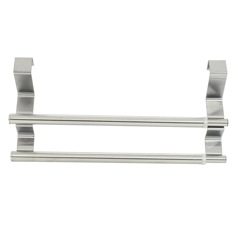 

Kitchen Over Cabinet Double Towel Bar Rack, Expandable Hand Towel Holder For Universal Fit On Inside Or Outside