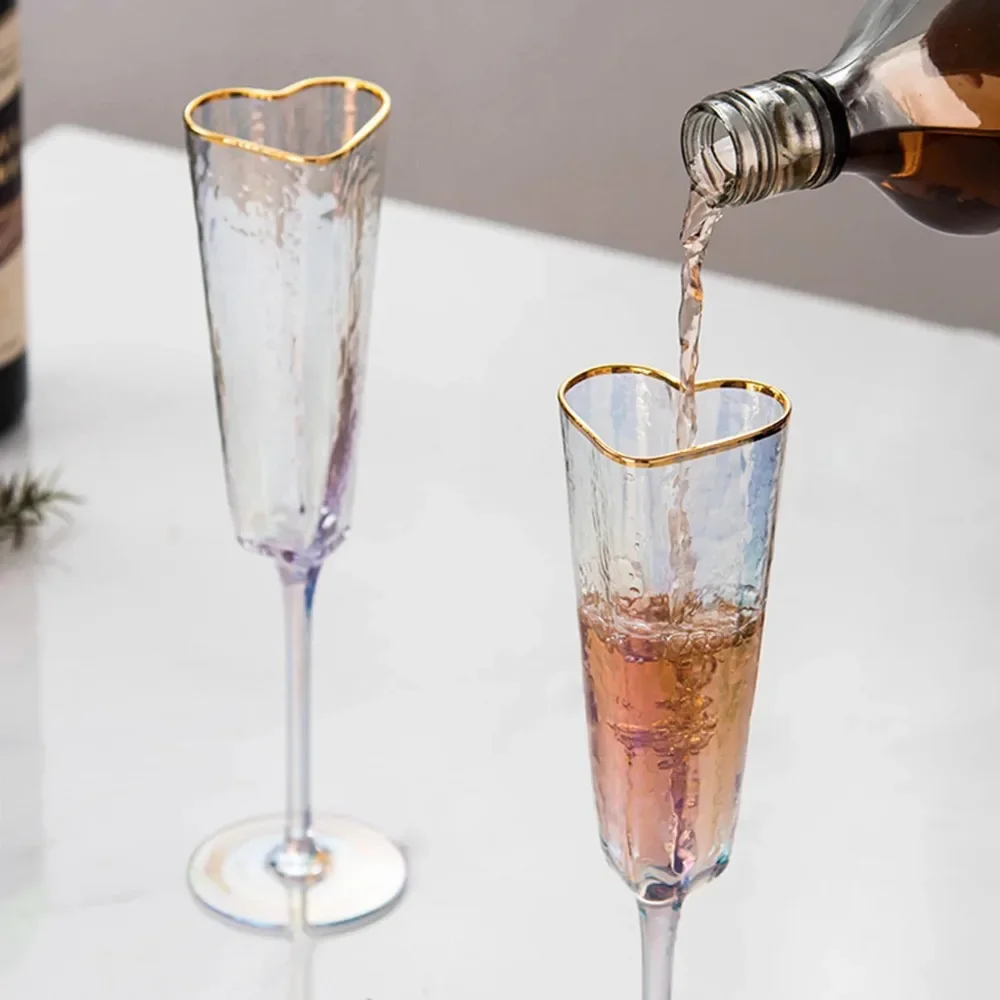 Бокал для шампанского в форме сердца с золотой оправой чашки вина из хрусталя