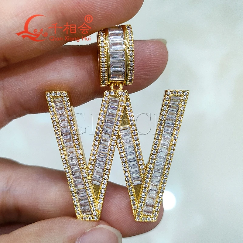 Big size W  letters words  D VVS white baguette  moissanite pendant  925 Sterling Silver  hip hop Jewelry  Engagement datting