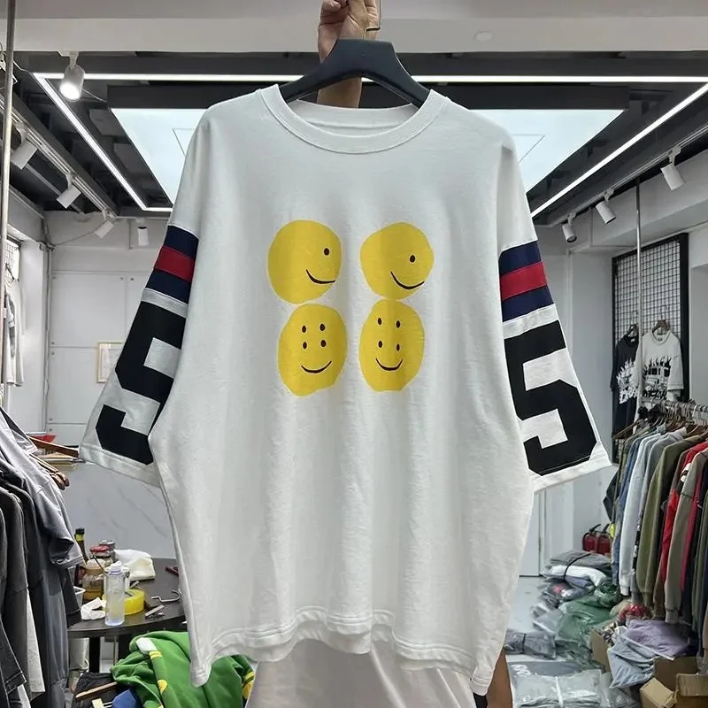 

Kapital Man Casual T-Shirt 2024 Summer Trend Smiley Face Printed Loose Large Size Short Sleeve Tees Top For Men And Women