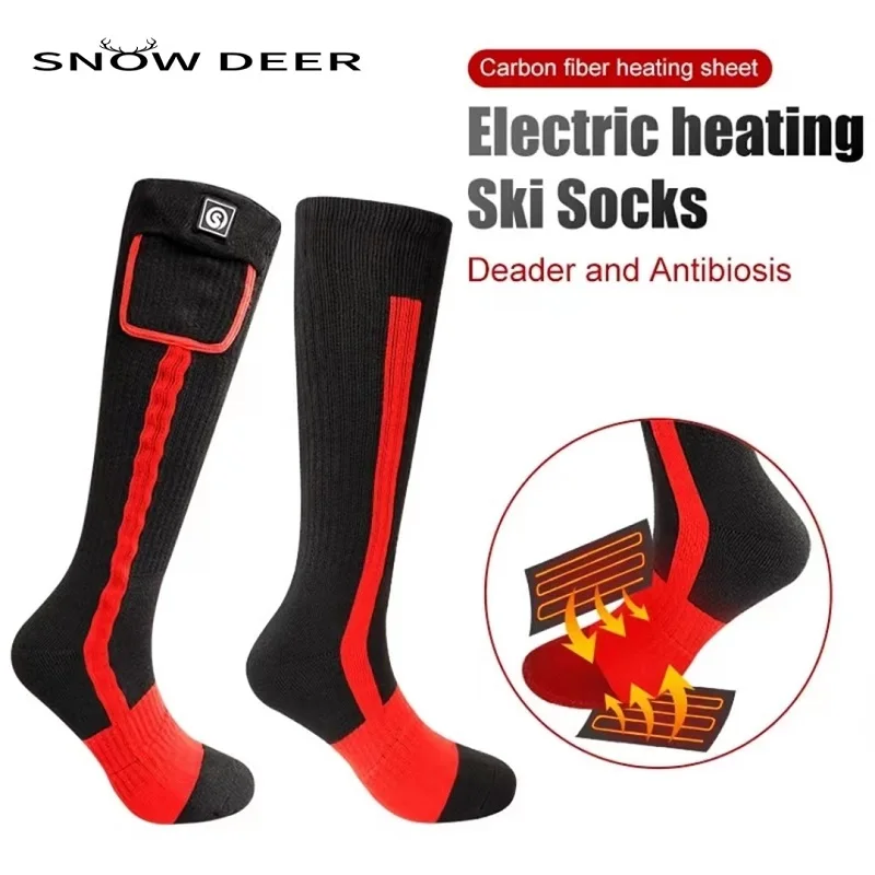 SNOW DEER Heated Socks Electric Heating Ski Sock Rechargeable Battery Men Women Outdoor For  Motorcycle Warming Sports Socks