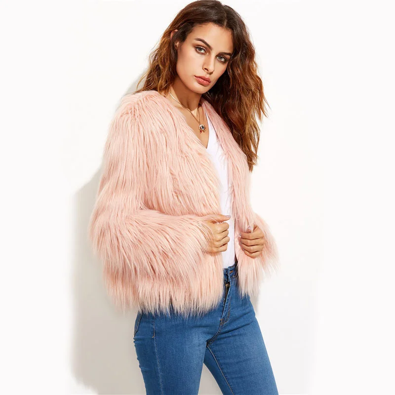 ICCLEK Autumn and winter new fur imitation fur coat women's short Tan sheep plush pink coat thickened coat