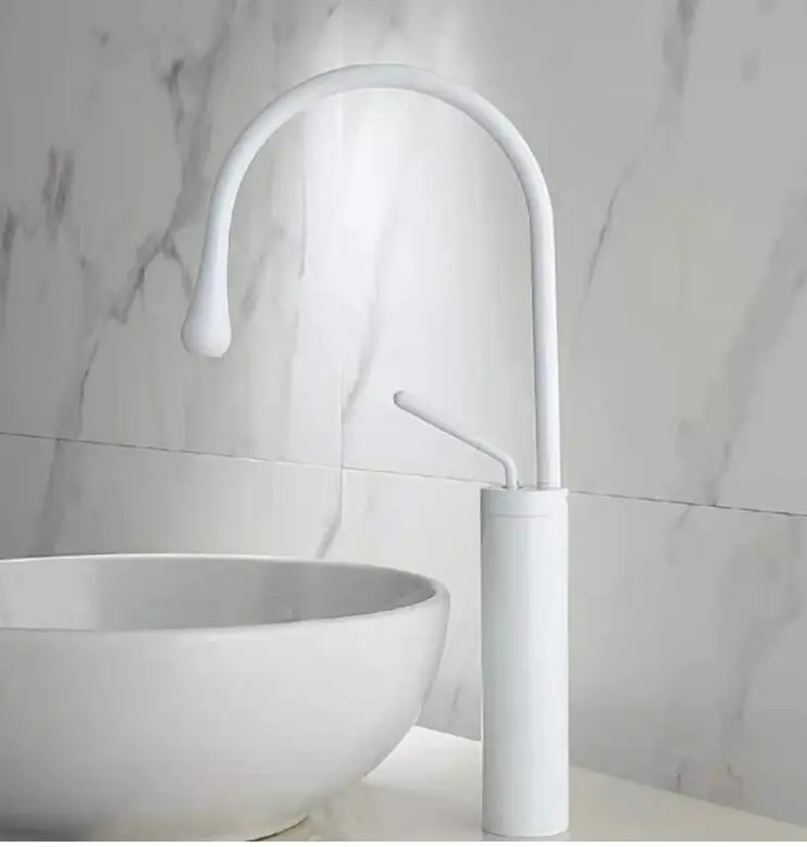 

Modern Brushed Gold White Basin Faucets Single Handle 360 Rotation Mixer Tap Washbasin Water Crane Bathroom Vessel Sink Faucets