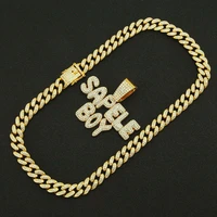 hip hop iced out cuban chains bling diamond rhinestone letter sapele boy pendants mens necklaces club gold jewelry women choker