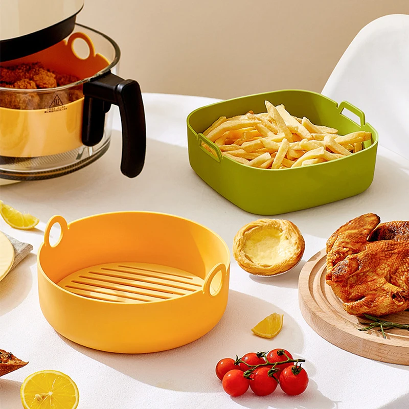 

Silicone Air Fryer Pot Tray Fried Pizza Chicken Pad Plate Airfryer Oven Baking Mold Pot Food Safe Reusable Kitchen Accessories