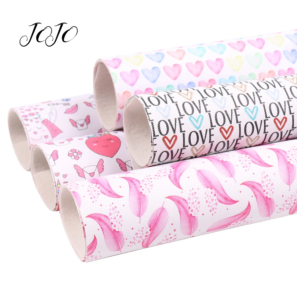 

JOJO BOWS 22*30cm 1pc Faux Synthetic Leather Sheets For Handicrafts Valentine's Day Heart Love Leaf Printed Fabric DIY Hair Bows